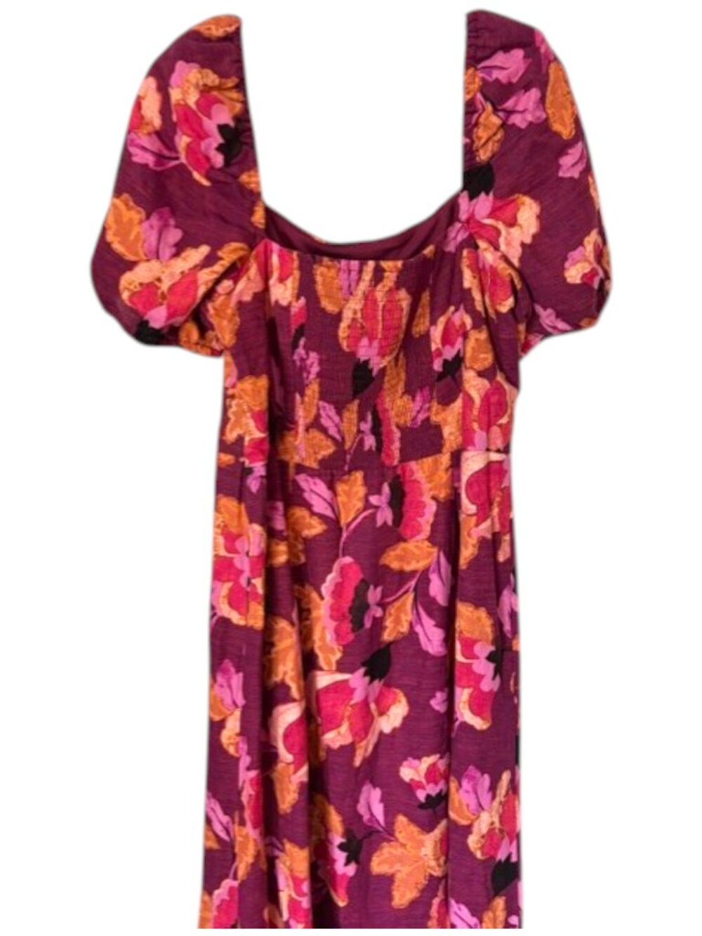 London Times Floral Puff Sleeve Bottom Ruffle Maxi Dress - Burgundy/Red - 16 - Picture 4 of 12